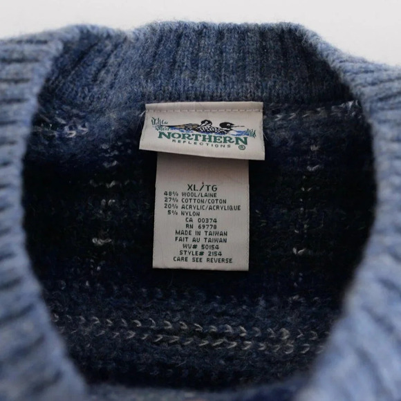 Vintage Northern Reflections Navy &  Blue Checker 48% Wool Crewneck Sweater XL - Picture 13 of 14